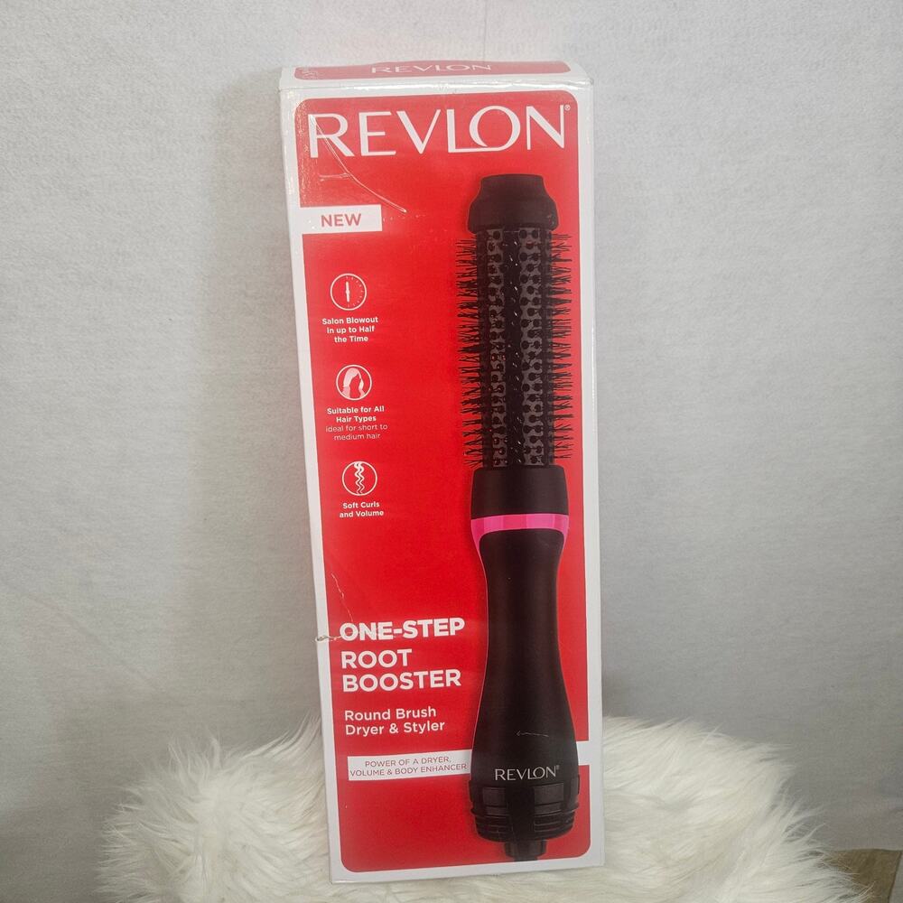 Revlon One-Step 1-1/2" Root Booster Round Brush Hair Dryer and Styler Black New